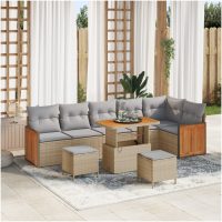 9-delars trädgårdsoffset med kuddar beige poly rattan akacia vidaXL