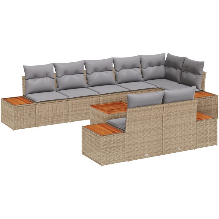 9-delars trädgårdsoffset med kuddar - beige poly rattan och akacia vidaXL 55 x 55 x 37 cm – bild 2
