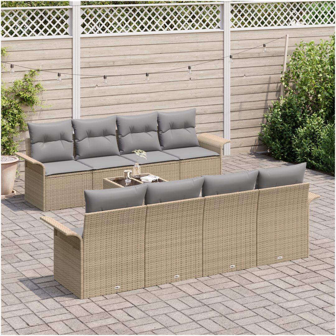 9-delars trädgårdsoffset med kuddar Beige Poly Rattan vidaXL 55 x 55 x 37 cm – bild 3
