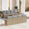 9-delars trädgårdsoffset med kuddar Beige Poly Rattan vidaXL 55 x 55 x 37 cm – miniatyr 1