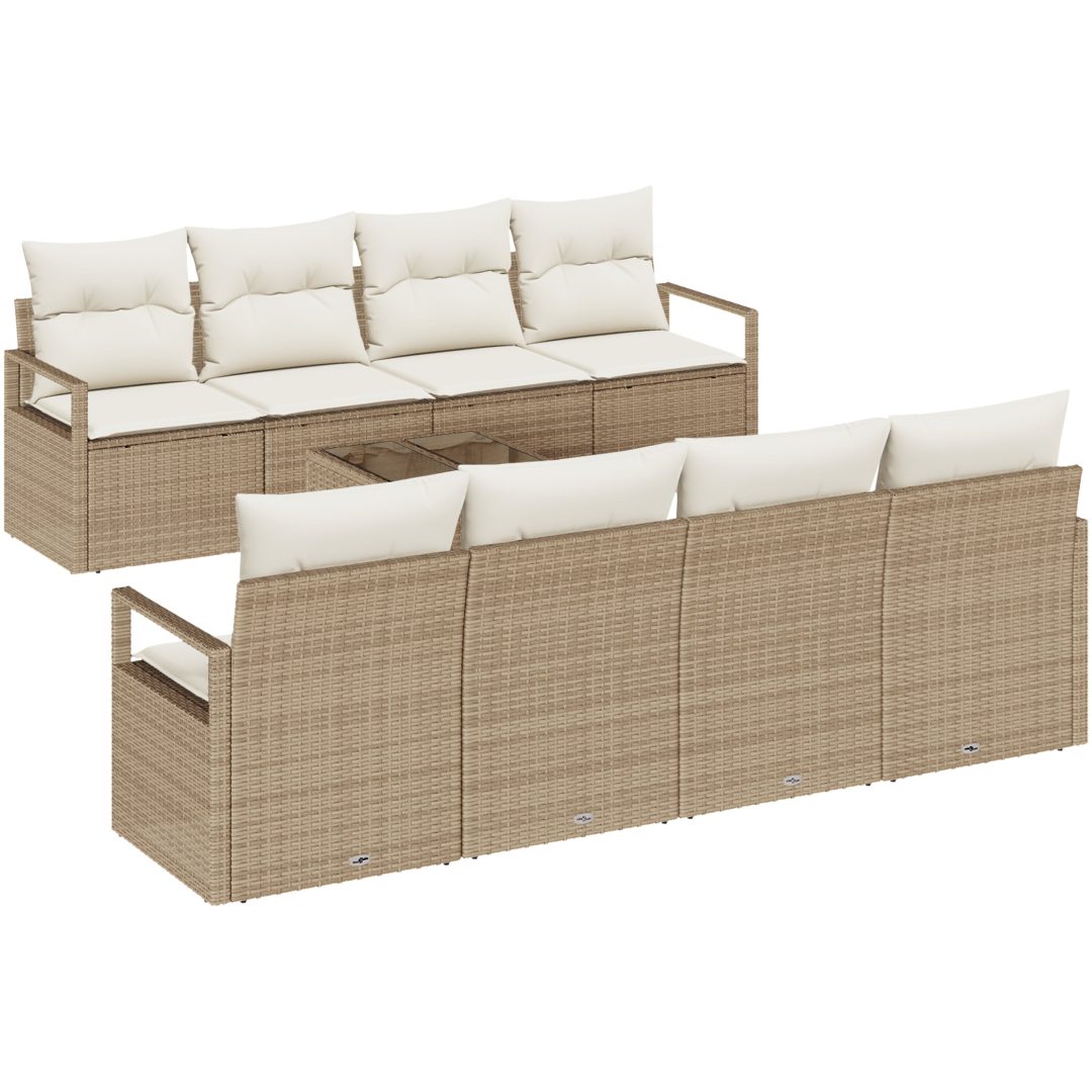 9 Delars Trädgårdsoffset Med Kuddar Beige Poly Rattan vidaXL Stor – bild 2