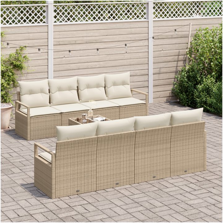 9 Delars Trädgårdsoffset Med Kuddar Beige Poly Rattan vidaXL Stor – bild 3