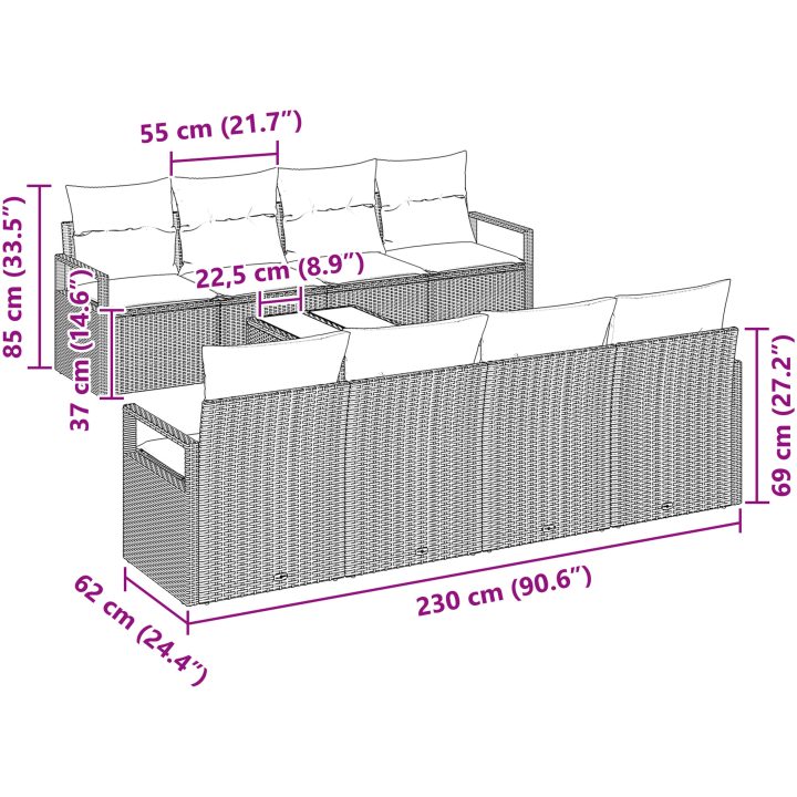 9 Delars Trädgårdsoffset Med Kuddar Beige Poly Rattan vidaXL Stor – bild 8
