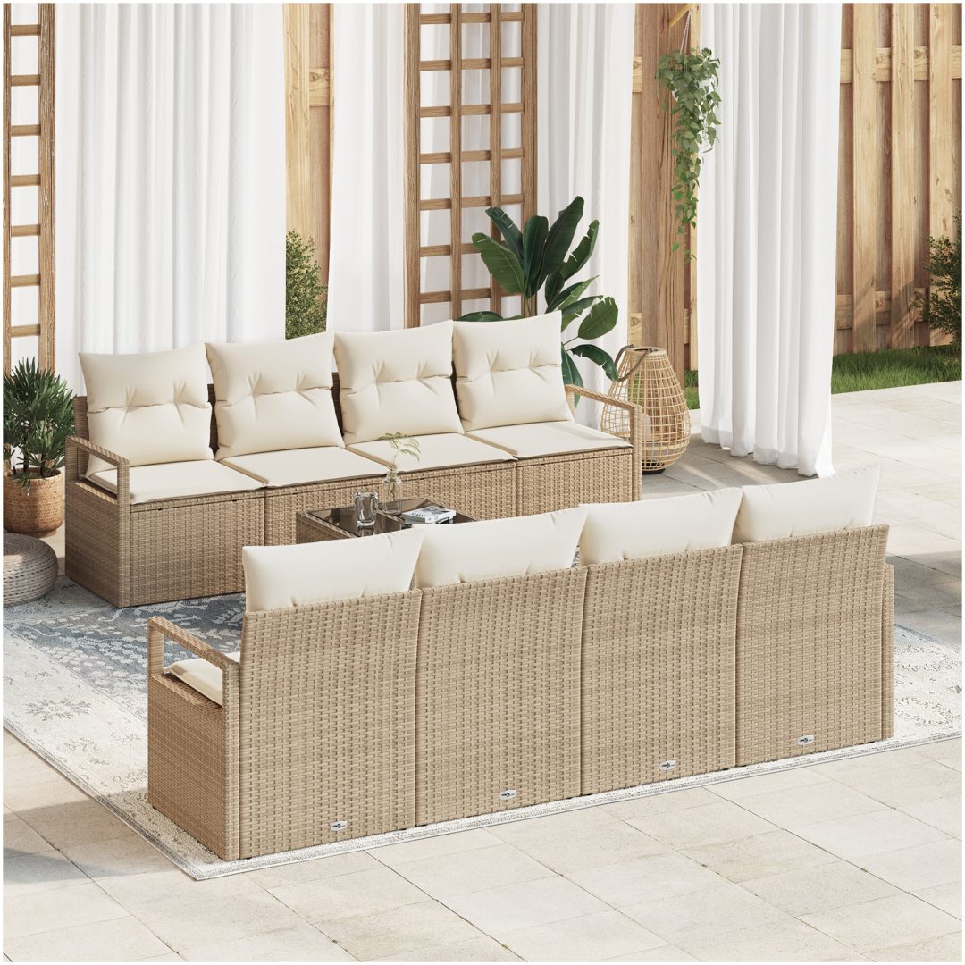9 Delars Trädgårdsoffset Med Kuddar Beige Poly Rattan vidaXL Stor