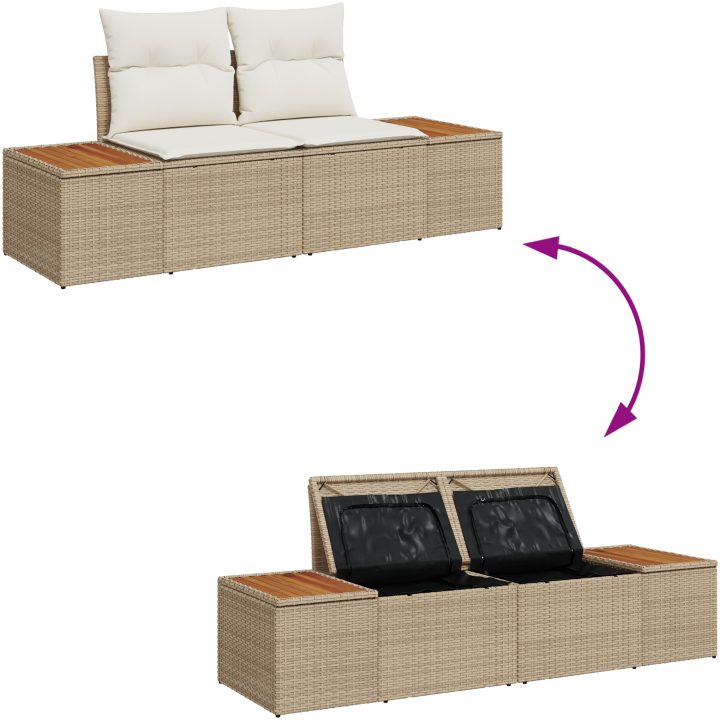 9-delars trädgårdsoffset med kuddar, beige poly rattan vidaXL Stor – bild 11