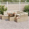 9-delars trädgårdsoffset med kuddar, beige poly rattan vidaXL Stor – miniatyr 3