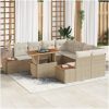 9-delars trädgårdsoffset med kuddar, beige poly rattan vidaXL Stor – miniatyr 1