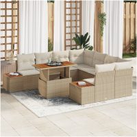 9-delars trädgårdsoffset med kuddar, beige poly rattan vidaXL