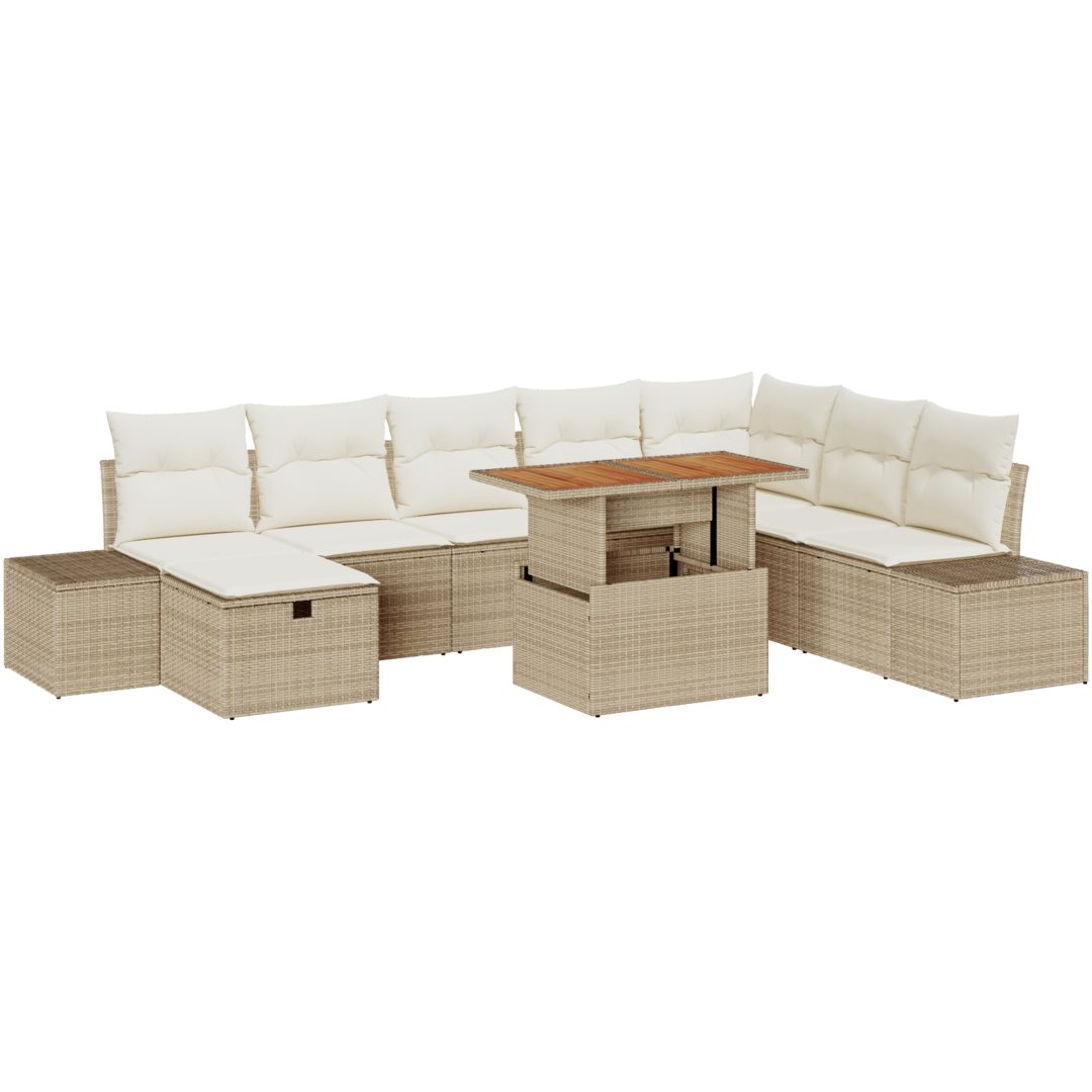 9-delars Trädgårdsoffset med Kuddar Beige Poly Rottning vidaXL 55 x 55 x 37 cm – bild 2