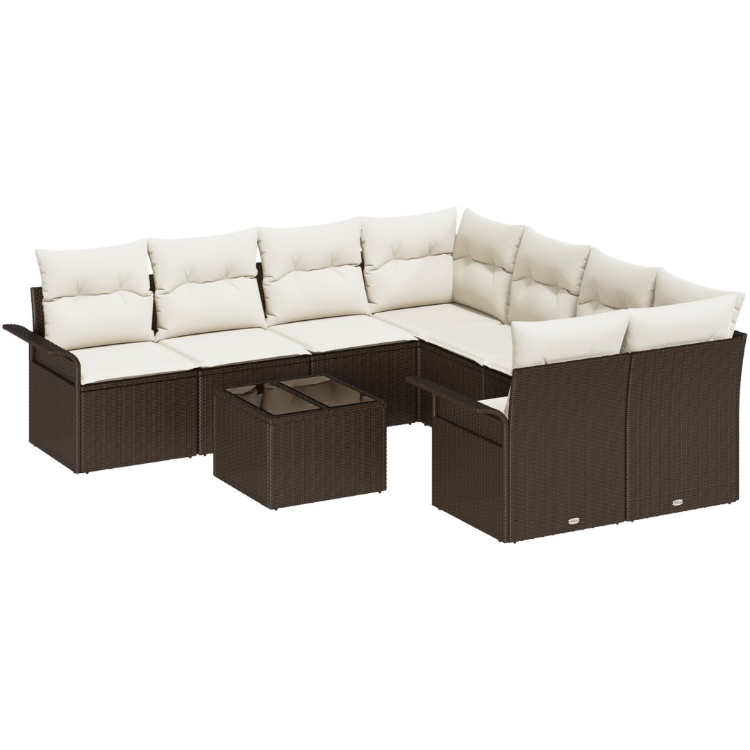 9-delars Trädgårdsoffset med Kuddar Brun Poly Rattan vidaXL 55 x 55 x 37 cm – bild 2