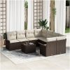 9-delars Trädgårdsoffset med Kuddar Brun Poly Rattan vidaXL 55 x 55 x 37 cm – miniatyr 1