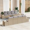 9-delars trädgårdsoffset med kuddar i beige poly rattan och akacia vidaXL 55 x 55 x 37 cm – miniatyr 1