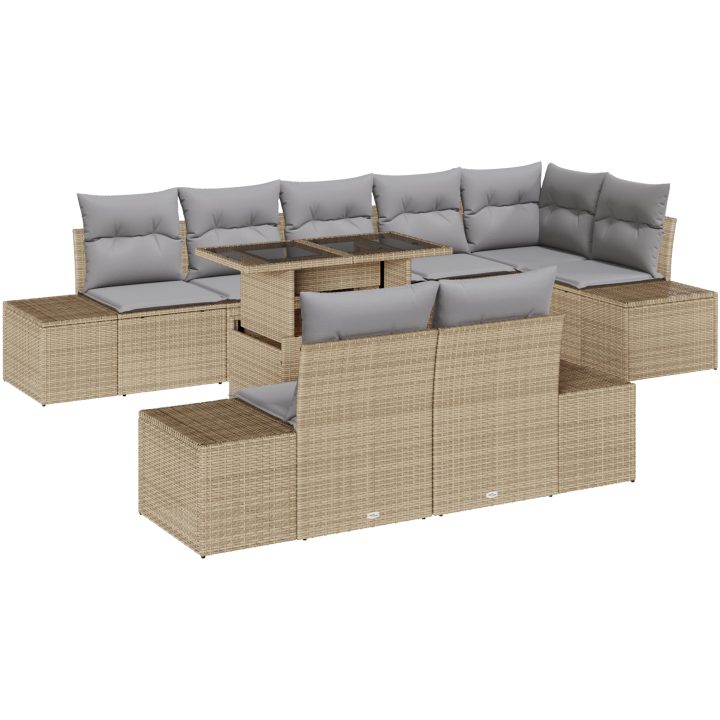 9 delars trädgårdsoffset med kuddar i beige poly rattan vidaXL 100 x 55 x 73 cm – bild 2