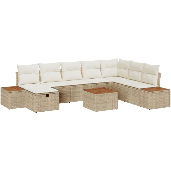 9-delars trädgårdsoffset med kuddar i beige poly rattan vidaXL 55 x 55 x 37 cm – bild 2