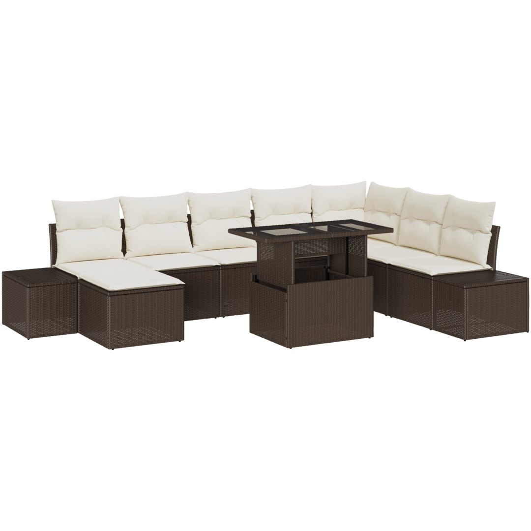 9-delars trädgårdsoffset med kuddar i brun poly-rattan vidaXL 100 x 55 x 73 cm – bild 2