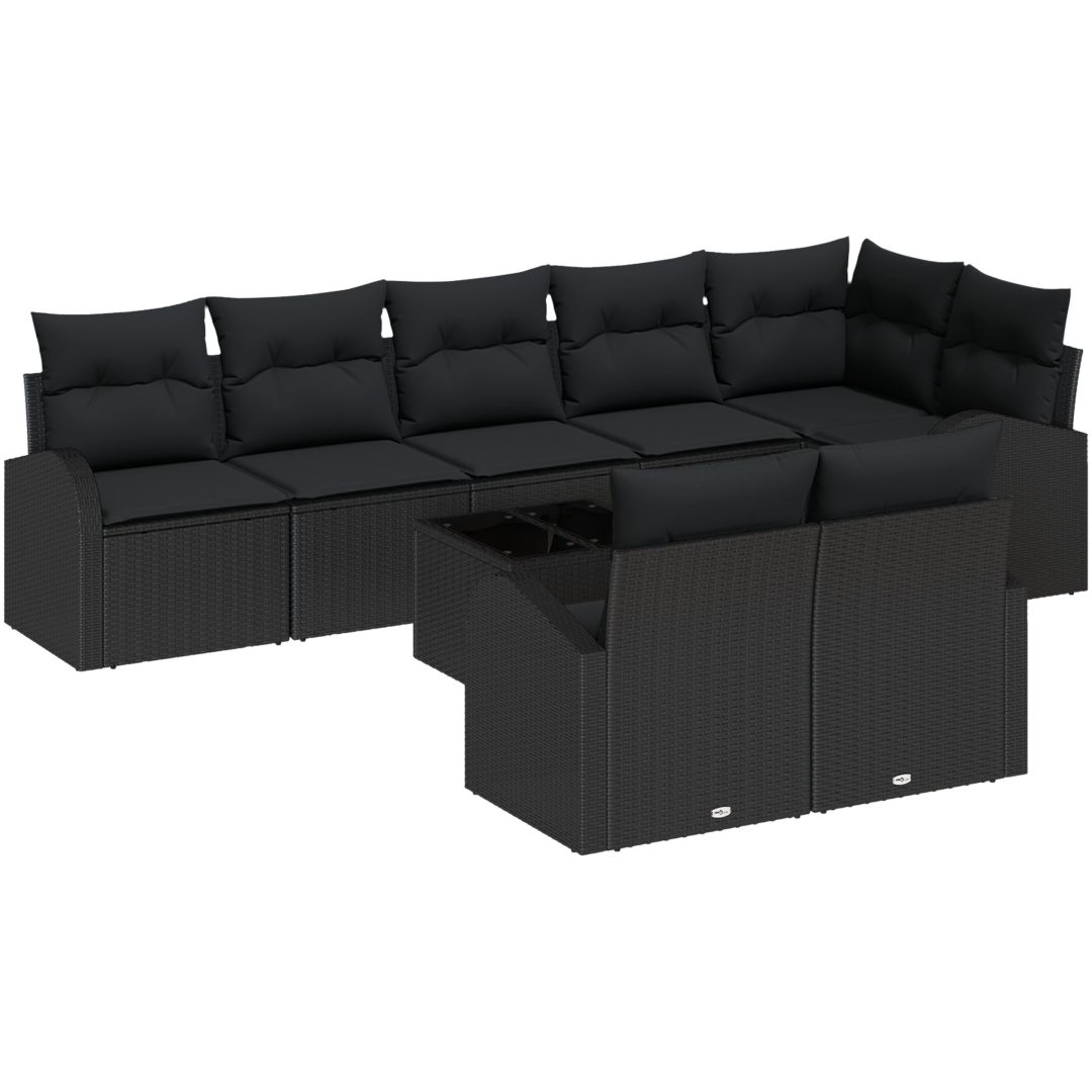 9-delars trädgårdsoffset med kuddar i gräddvit polyrotting vidaXL 289 x 124 x 85 cm – bild 2