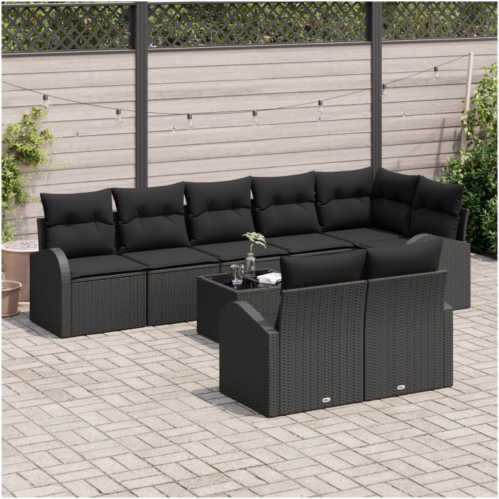 9-delars trädgårdsoffset med kuddar i gräddvit polyrotting vidaXL 289 x 124 x 85 cm – bild 3
