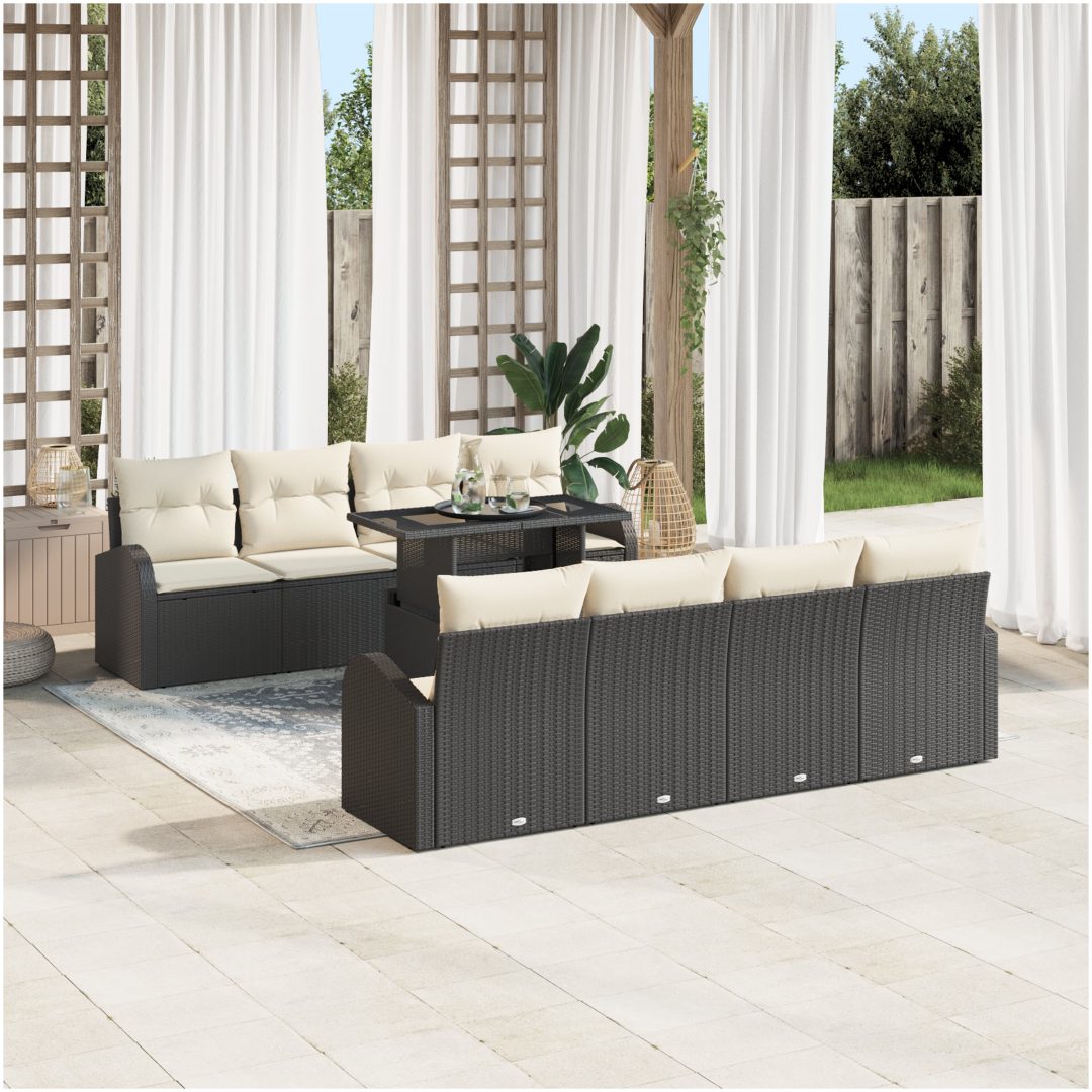 9-delars trädgårdsoffset med kuddar i svart poly-rattan vidaXL 100 x 55 x 73 cm – bild 3