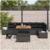 9 Delars Trädgårdsoffset med Kuddar Svart Poly Rattan Acacia vidaXL Stor – miniatyr 3
