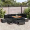 9 Delars Trädgårdsoffset med Kuddar Svart Poly Rattan Acacia vidaXL Stor – miniatyr 1