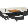 9-delars trädgårdsoffset med kuddar svart poly-rattan akacia vidaXL Stor – miniatyr 2