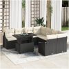 9-delars trädgårdsoffset med kuddar, svart poly rattan vidaXL 100 x 55 x 73 cm – miniatyr 1