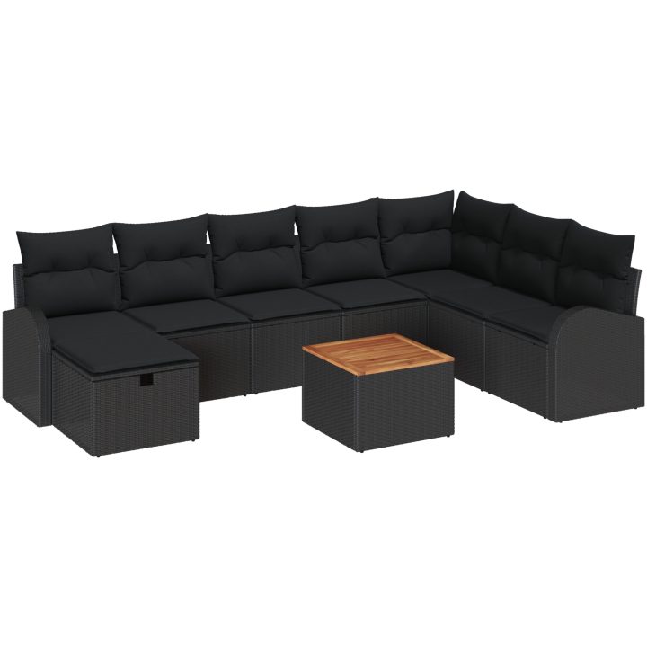 9 Delars Trädgårdsoffset med Kuddar Svart Poly Rattan vidaXL Stor – bild 2