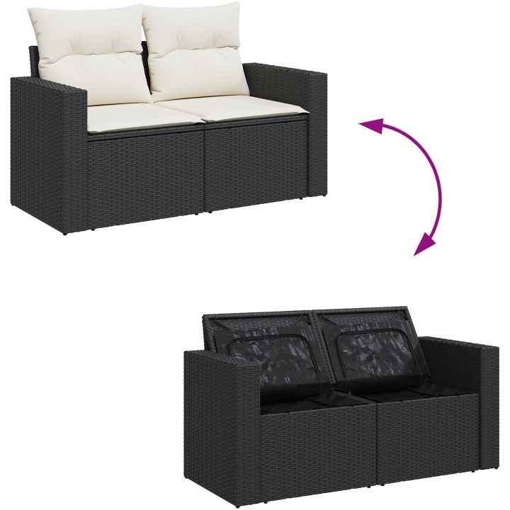 9-delars trädgårdsoffset med kuddar svart poly rotting akacia vidaXL Singel, 2 - Sits, 90 cm – bild 9