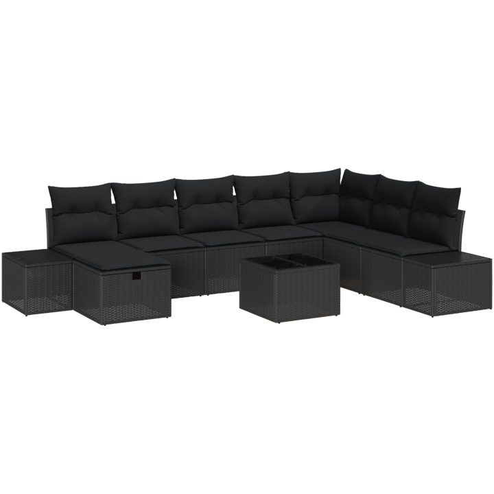 9 Delars Trädgårdsoffset med Kuddar Svart Poly Rottning vidaXL 55 x 62 x 69 cm – bild 2