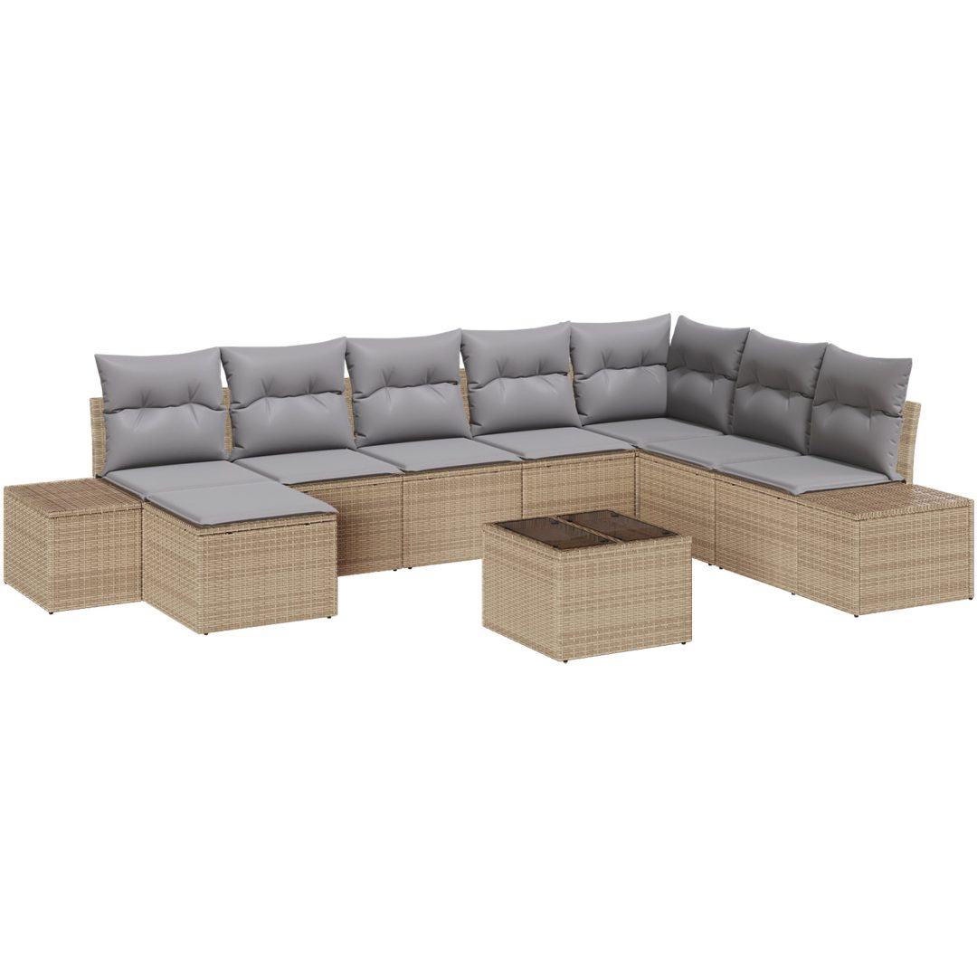 9-delars trädgårdsoffset med svarta kuddar i poly-rattan vidaXL 319 x 209 x 85 cm – bild 2