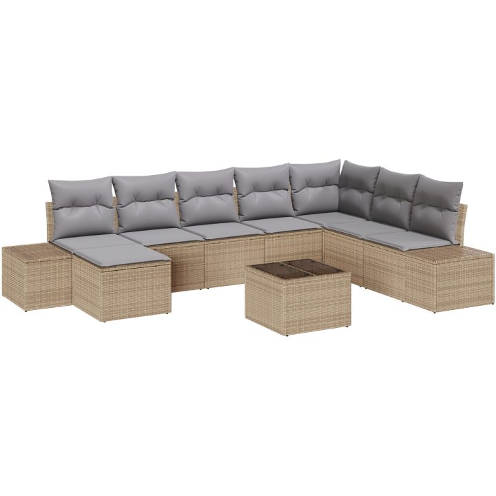 9-delars trädgårdsoffset med svarta kuddar i poly-rattan vidaXL 319 x 209 x 85 cm – bild 2