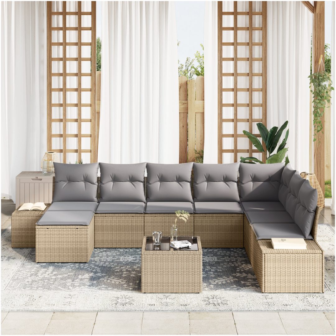 9-delars trädgårdsoffset med svarta kuddar i poly-rattan vidaXL 319 x 209 x 85 cm – bild 3