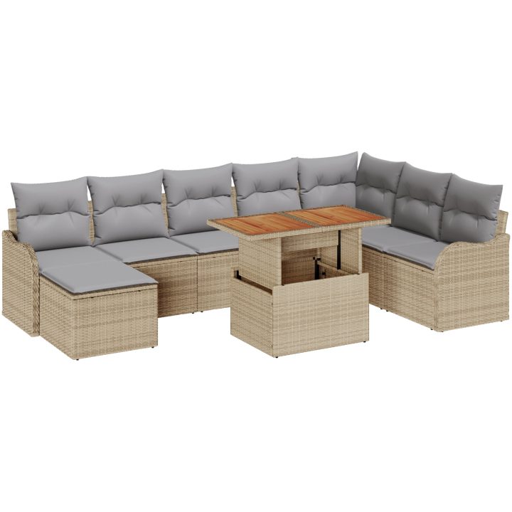 9 Delars Trädgårdsoffuppsättning med Kuddar Beige Poly Rattan Akacia vidaXL Stor – bild 2