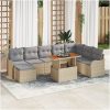 9 Delars Trädgårdsoffuppsättning med Kuddar Beige Poly Rattan Akacia vidaXL Stor – miniatyr 1