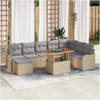 9 Delars Trädgårdsoffuppsättning med Kuddar Beige Poly Rattan Akacia vidaXL