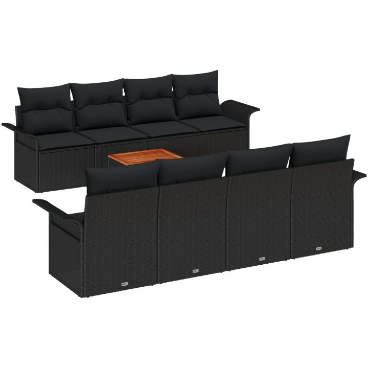 9-delars trädgårdsoffuppsättning med kuddar svart poly rattan akacia vidaXL 55 x 55 x 37 cm – bild 2
