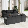 9-delars trädgårdsoffuppsättning med kuddar svart poly rattan akacia vidaXL 55 x 55 x 37 cm – miniatyr 1