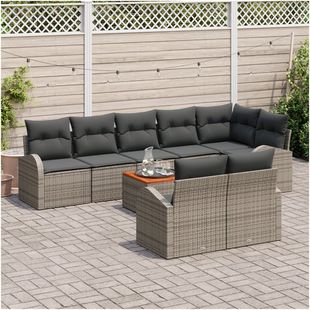 9 Delars Trädgårdsofsset med Dynor Grå Poly Rattan Akacia vidaXL 55 x 55 x 37 cm – bild 3