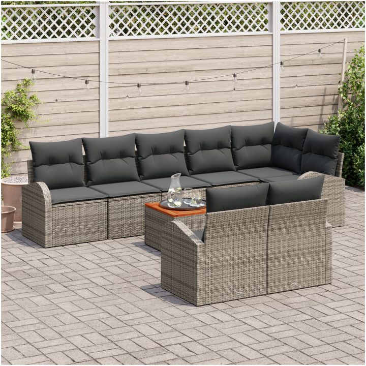 9 Delars Trädgårdsofsset med Dynor Grå Poly Rattan Akacia vidaXL 55 x 55 x 37 cm – bild 3