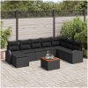 9 Delars Trädgårdssats Med Kuddar Svart Poly Rattan Akacia vidaXL 55 x 55 x 37 cm – miniatyr 1