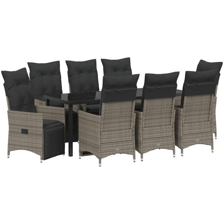 9 Delars Trädgårdsserveringsset med Kuddar i Grå Poly Rattan vidaXL 200 x 80 x 73 cm – bild 2