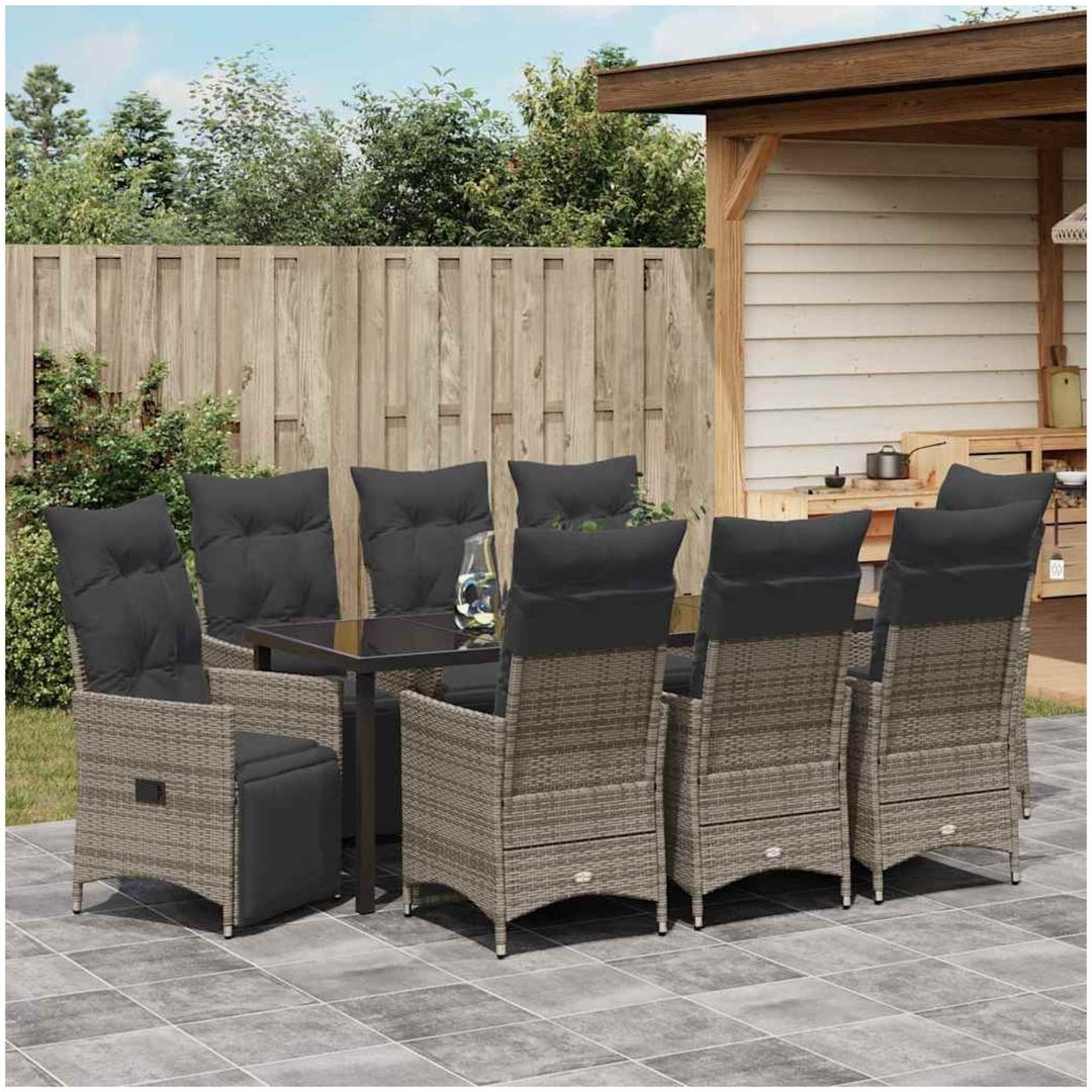 9 Delars Trädgårdsserveringsset med Kuddar i Grå Poly Rattan vidaXL 200 x 80 x 73 cm – bild 4