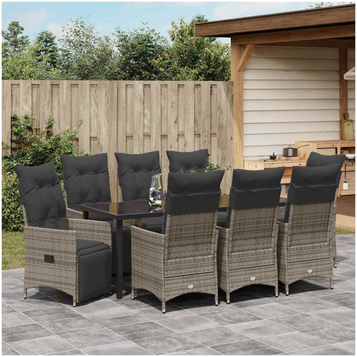 9 Delars Trädgårdsserveringsset med Kuddar i Grå Poly Rattan vidaXL 200 x 80 x 73 cm – bild 4