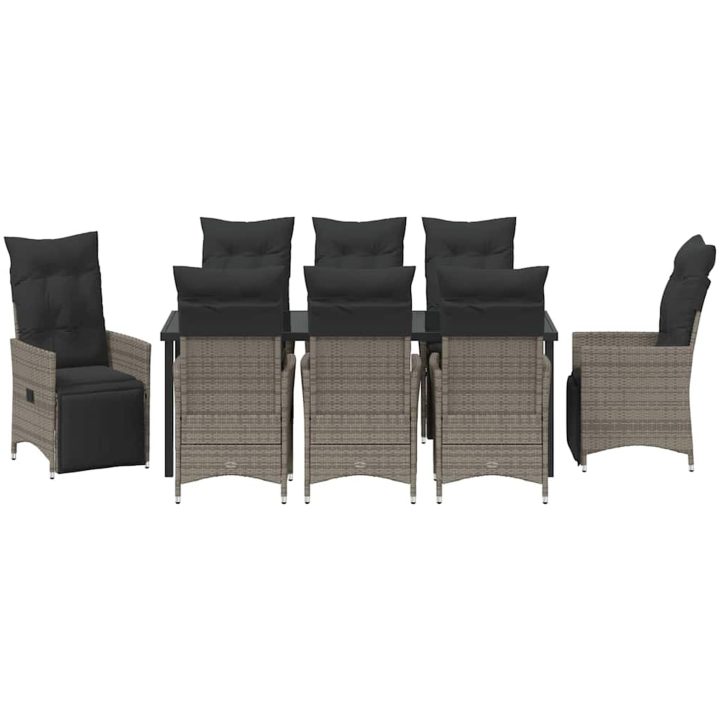 9 Delars Trädgårdsserveringsset med Kuddar i Grå Poly Rattan vidaXL 200 x 80 x 73 cm – bild 6
