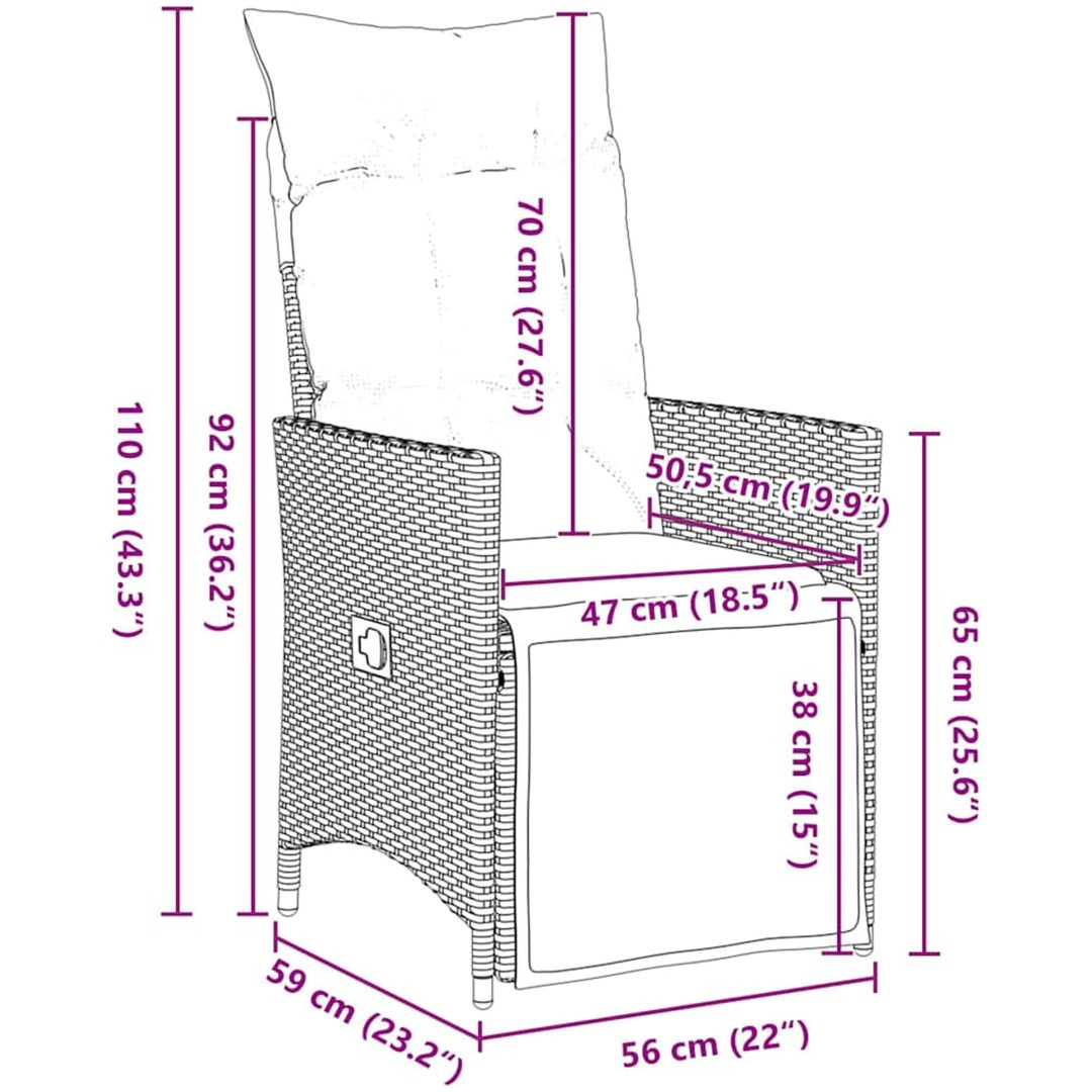 9 Delars Trädgårdsserveringsset med Kuddar i Grå Poly Rattan vidaXL 200 x 80 x 73 cm – bild 8