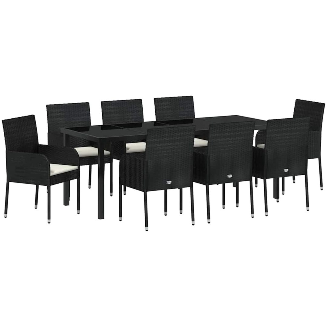 9-delars trädgårdsserveringsset med kuddar, svart poly rattan vidaXL 200 x 80 x 73 cm – bild 2