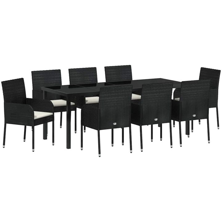 9-delars trädgårdsserveringsset med kuddar, svart poly rattan vidaXL 200 x 80 x 73 cm – bild 2