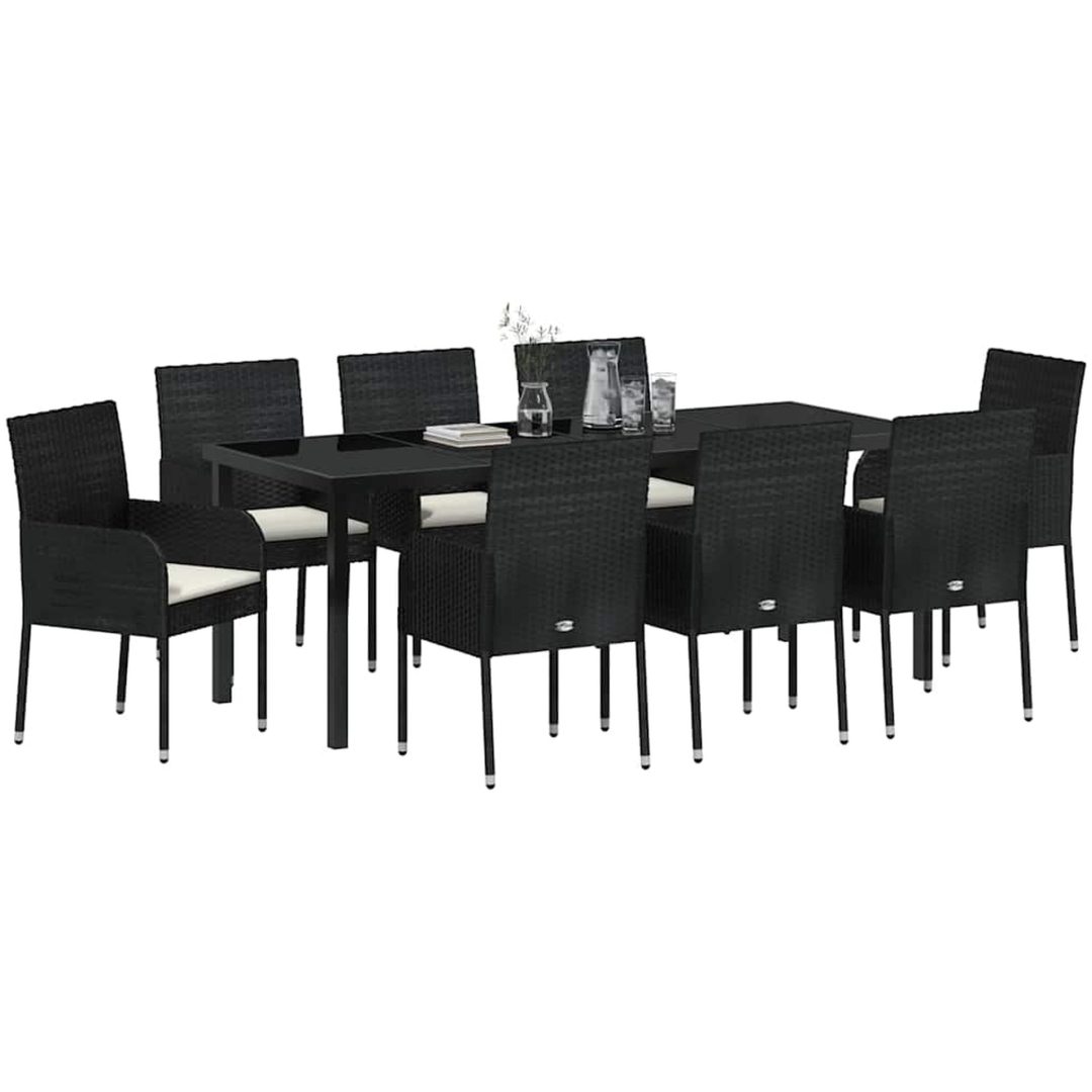 9-delars trädgårdsserveringsset med kuddar, svart poly rattan vidaXL 200 x 80 x 73 cm – bild 3