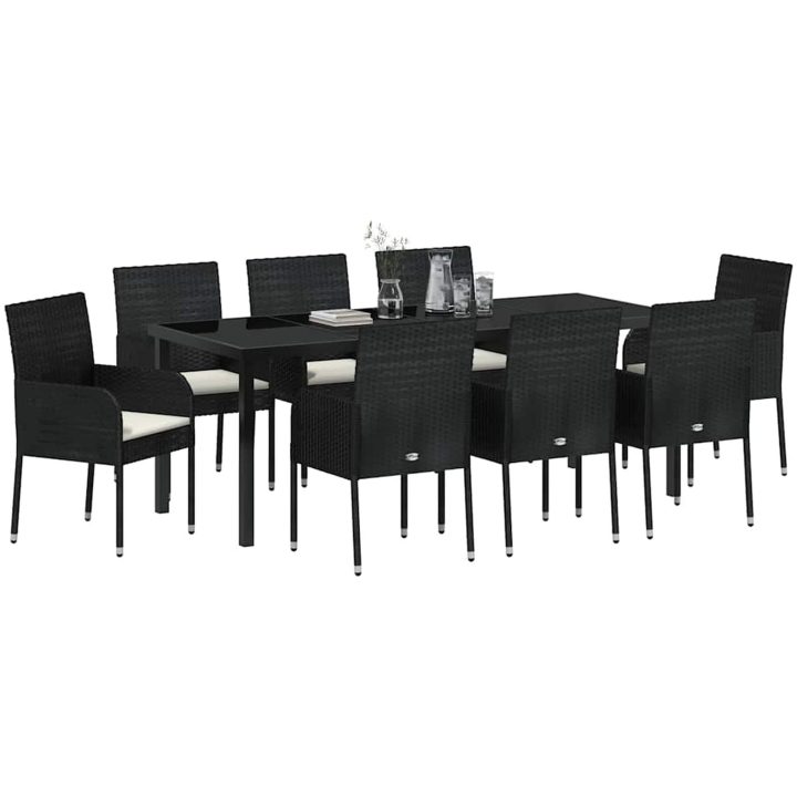 9-delars trädgårdsserveringsset med kuddar, svart poly rattan vidaXL 200 x 80 x 73 cm – bild 3