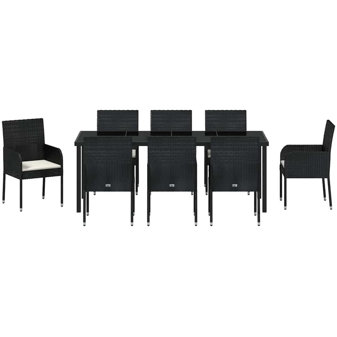 9-delars trädgårdsserveringsset med kuddar, svart poly rattan vidaXL 200 x 80 x 73 cm – bild 6